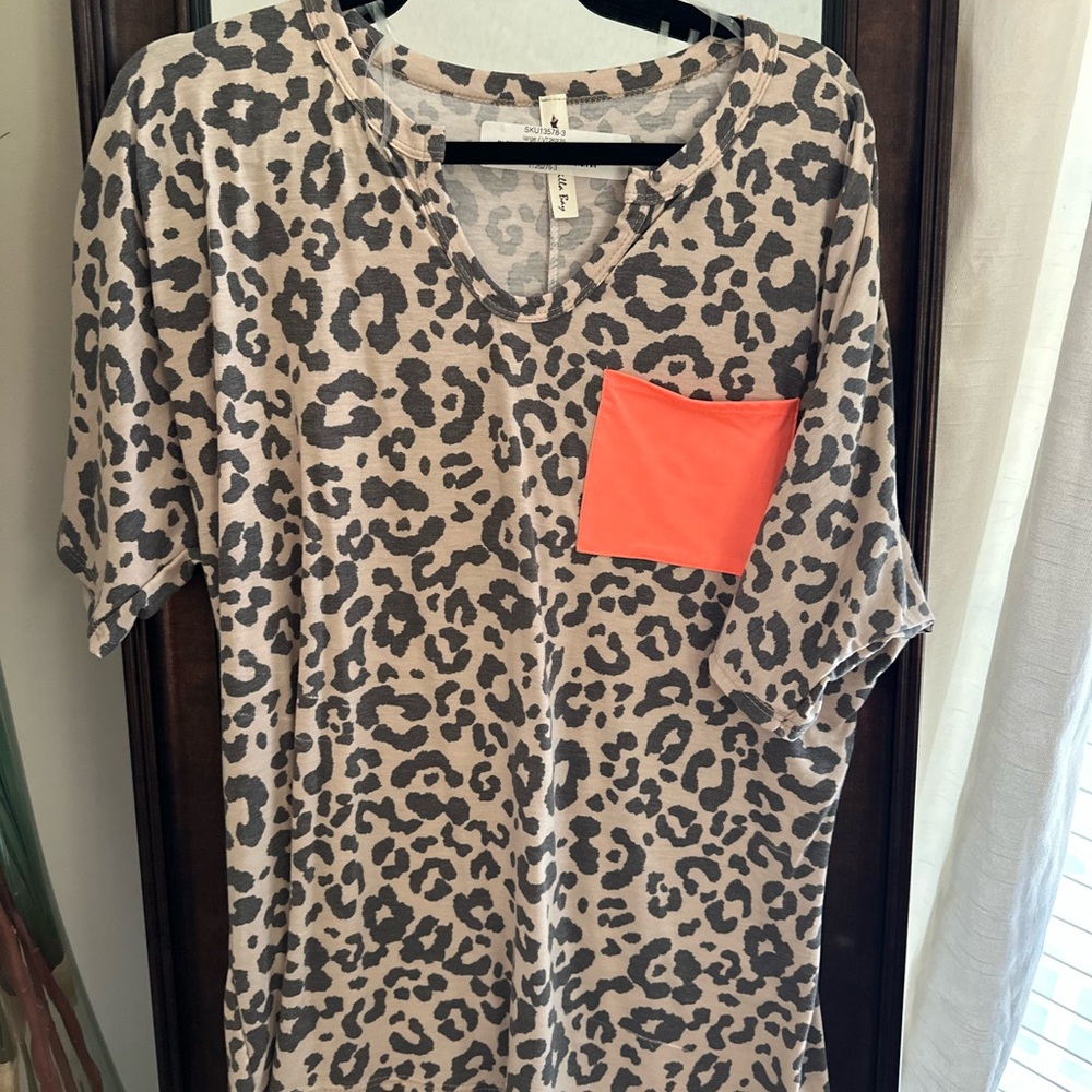 Leopard Print Top with Neon Pocket